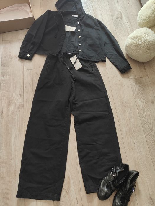 женский джинсовый костюм Zara, p. s/m, кеды черные Zara  р. 38