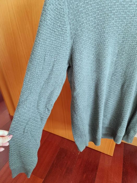 Camisola verde marinho Massimo Dutti Cotton Cashmere, tamanho L