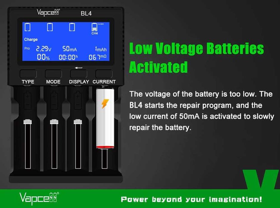 VAPCELL BL4 Зарядний пристрій Гарантія Li-ion 1.5V 3.7V NiMH LiFePO4