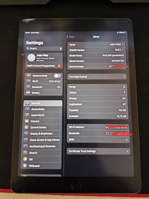 iPad 9ª Geração 64GB + Apple Pencil (original) + capa + caixas