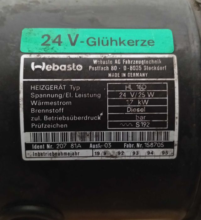 Webasto HL18D 24V, отопитель сухой, фен Volvo, MAN, Iveco, Scania