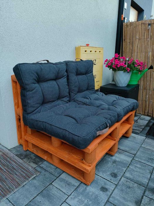 Ława ogrodowa z palet, impregnowana, poduszki w zestawie