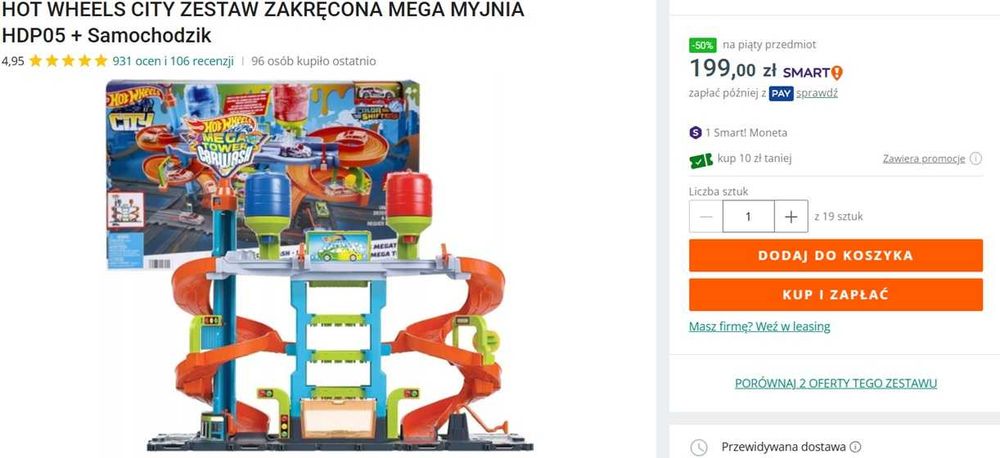 HOT WHEELS Garaż Z Windą T-REX + Zakręcona Mega Myjnia + Rollercoaster
