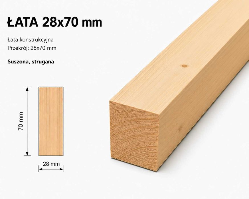 Łata drewniana 28x70 suszona strugana