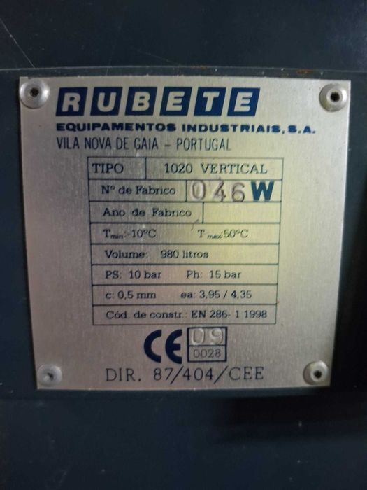 Depósito de Ar Comprimido 1000L Vertical (10 bar)