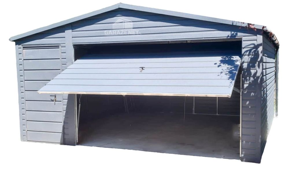 GARAŻ BLASZANY 4m x 5m - Brama Uchylna Drzwi Rynny Antracyt 4X5 GB309