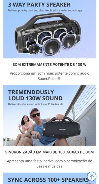 Coluna de Som Tronsmart Bang Max, potente 130W À prova d'água IPX6