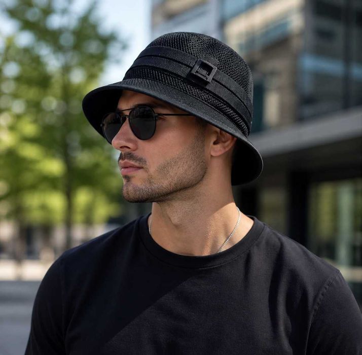 Стильна панама Bucket Hat з вентиляцією — Tactical Black Mesh