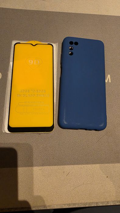 Etui do samsung Galaxy A03s niebieskie silikonowe szkło ochronę
