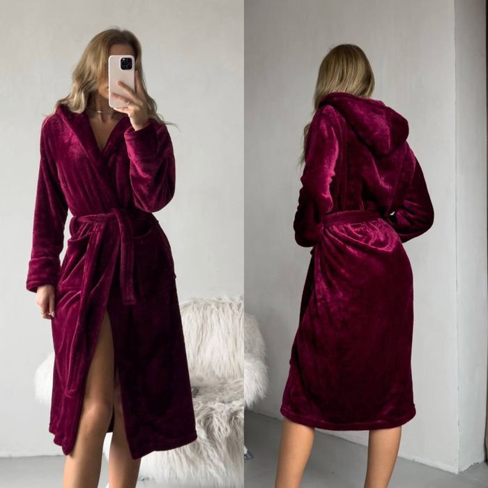 M/L та XL/XXL Мʼякий халат зі шліфованої махри з подвійним капюшоном