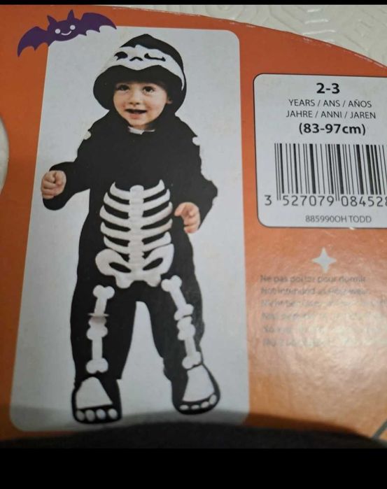 Fantasia/ Disfarce de Halloween- Esqueleto (2/3 anos)