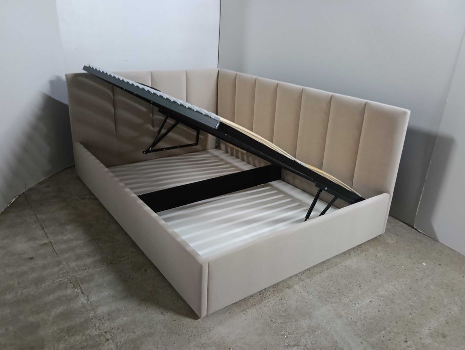 PROMOCJA ŁóżkoTapicerowane Młodzieżowe Narożne StelażMetalowyPojemnik