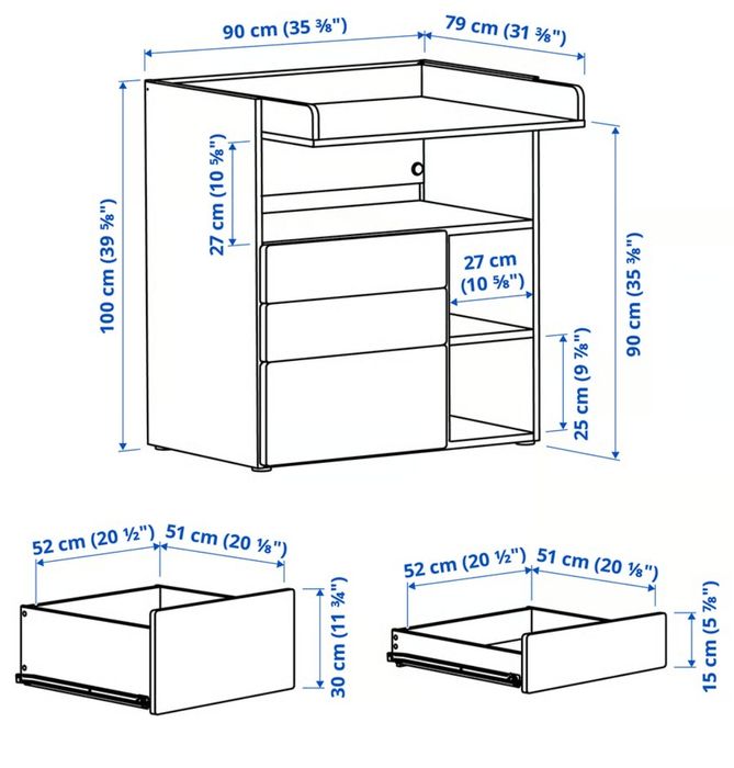 Trocador, branco branco/com 3 gavetas IKEA