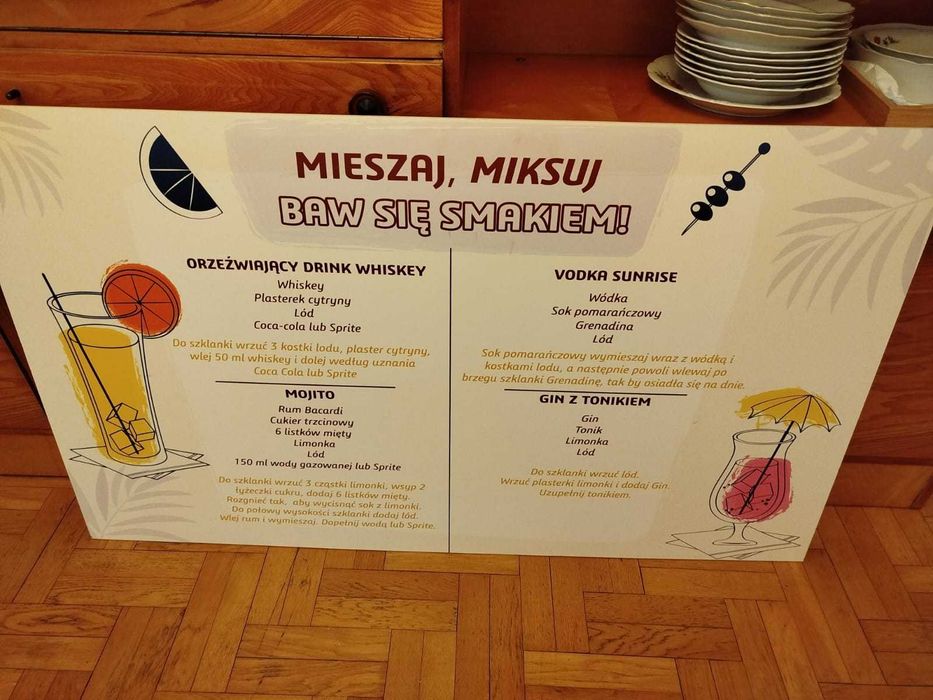 Tablica drinków (120x70 cm) do drinkbaru