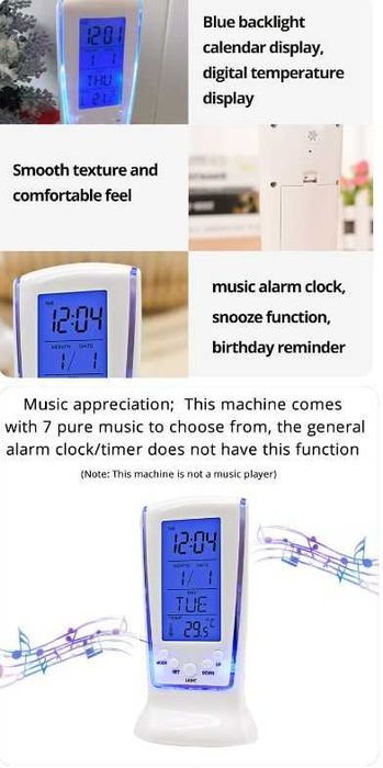 Stacja pogody budzik zegar elektroniczny termometr data led