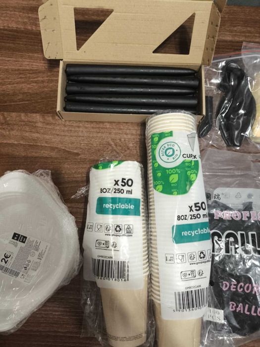 Zestaw imprezowy. Urodziny - balony, sztućce itp. Rose Gold / Czarny