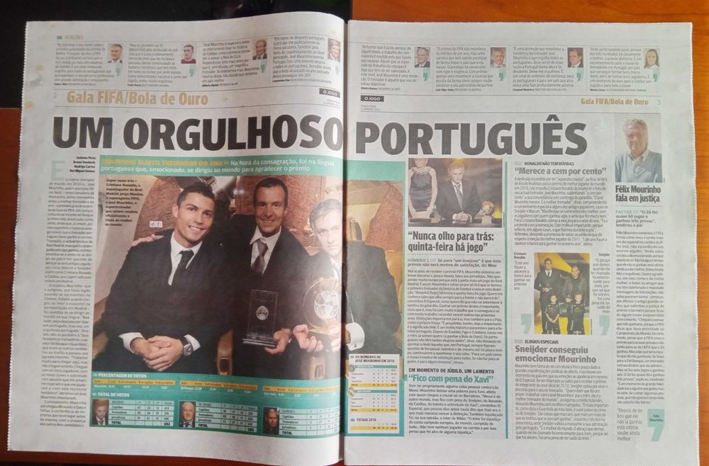 Jornal o Jogo janeiro de 2011 José Mourinho melhor treinador do mundo