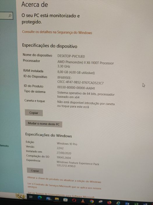 Computador AMD phenom 2 x5 1100t processor 3.30 GHz 8gb ram