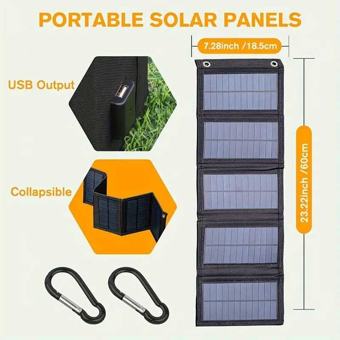 Painel Solar Portátil de 35W - Durável, Dobrável