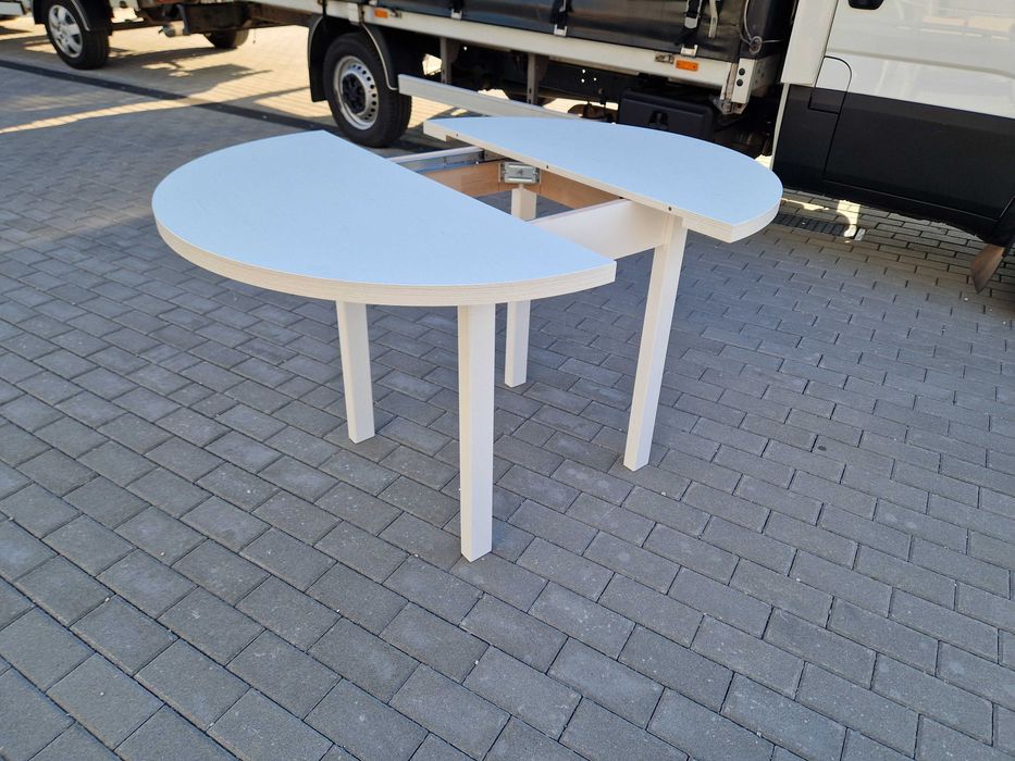 Stół okrągły rozkładany + 4 krzesła, biały+szary, dostawa cała POLSKA