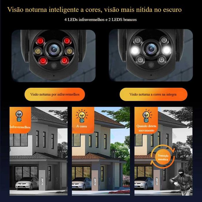 Câmara vigilância interior exterior IP WiFi PTZ Full HD 1080P Visão Noturna Tuya - NOVA