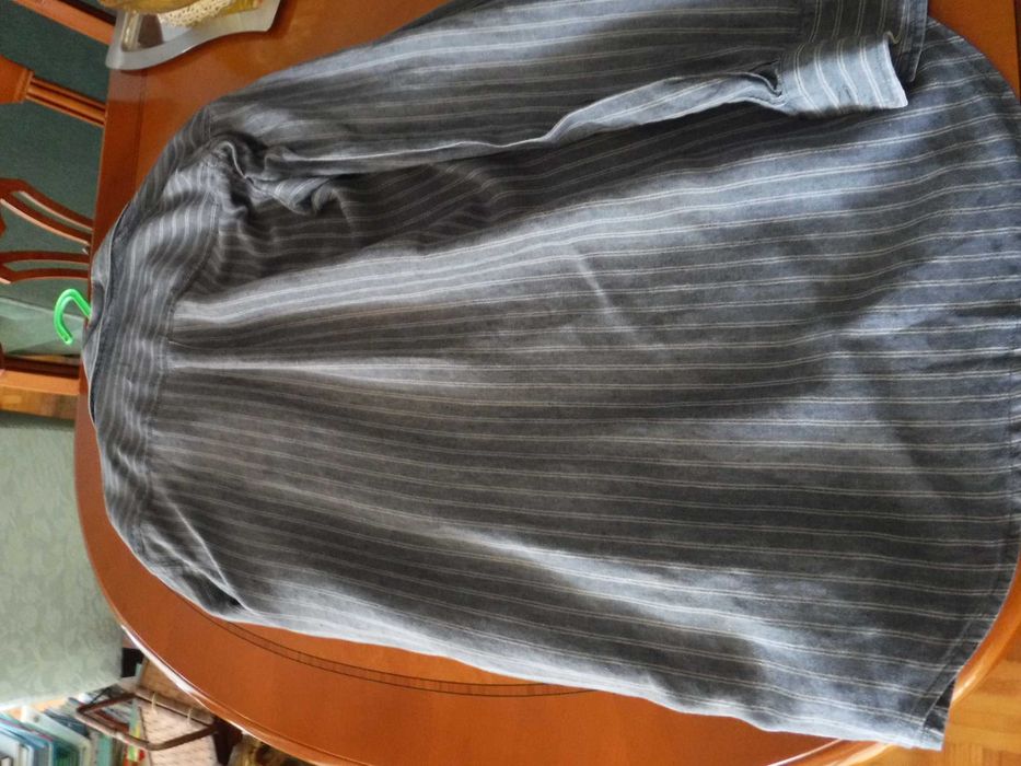 Camisa de linho cinzenta às riscas XL