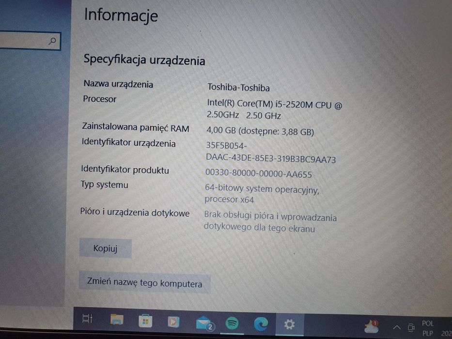 Laptop Toshiba Windows 10 Pro