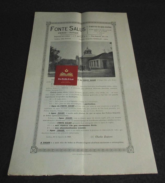 Folheto Fonte Salus Vidago Charles Lepierre 1921 Raro Peça de Colecção