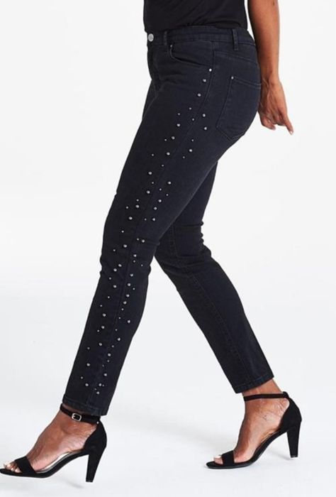 Nowe spodnie dżinsowe z perłami Denim Anthology Sadie Slim 12 Petite
