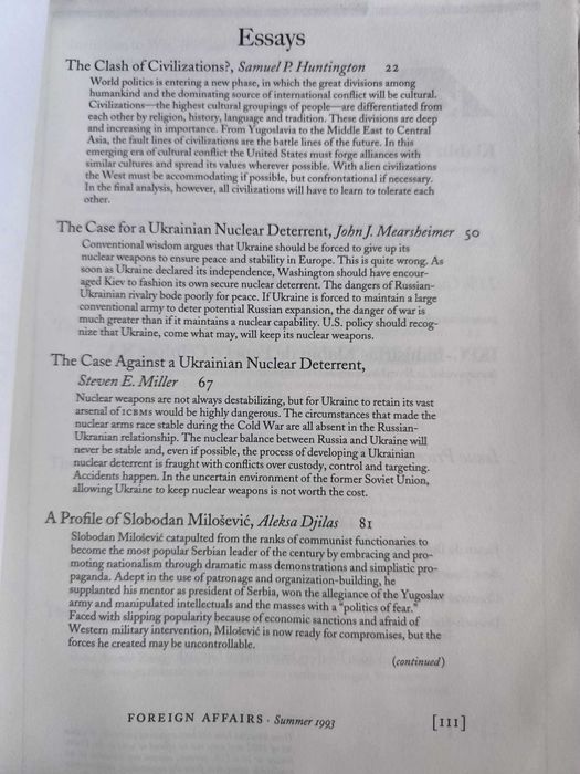 Revista "Foreign Affairs" Summer 1993 Volume 72, Number 3