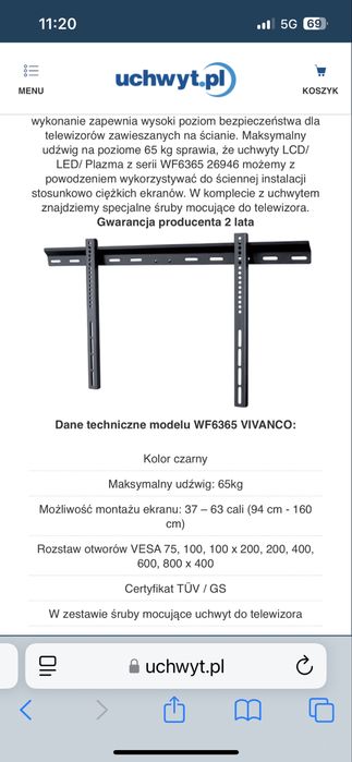 Markowy uchwyt TV Vivanco VESA nowy Sony Samsung
