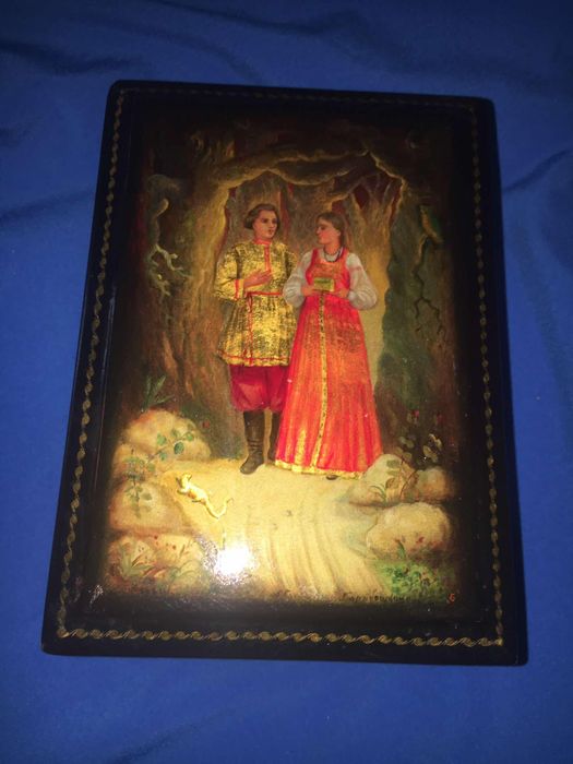 Шкатулка Федоскино оригінал з клеймом печаткою пап'є-маше  купюрниця