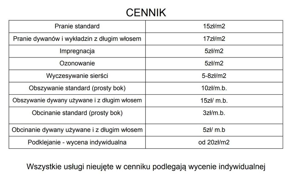 Pranie Obszywanie Dywanów Wykładzin Transport