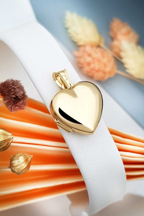 Złoty sekretnik wypukłe serce otwierana zawieszka pr. 585