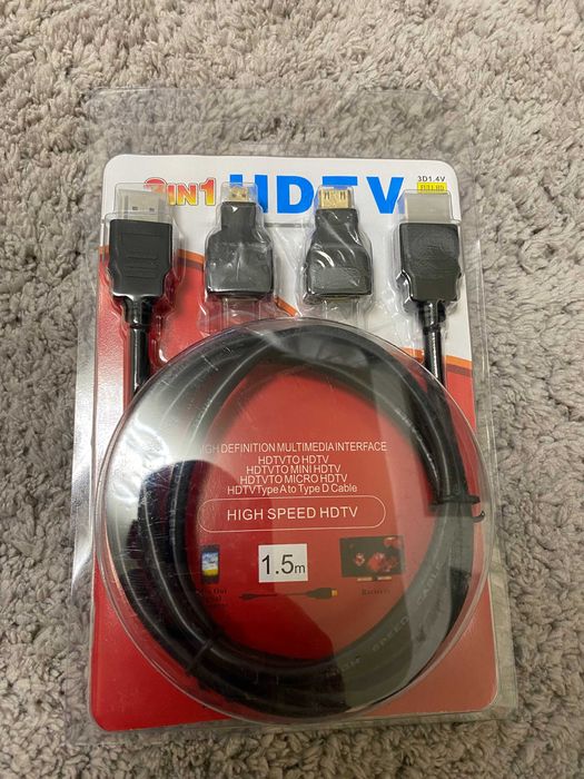Кабель Hdmi 1.5 м (3 в 1) +2шт перехідники в комплекті micro/mini hdmi