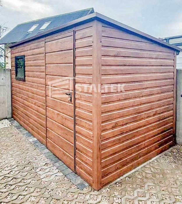 Domek Ogrodowy 3,5x2m Drzwi Okno Drewnopodobny Dach spad w tył ST142