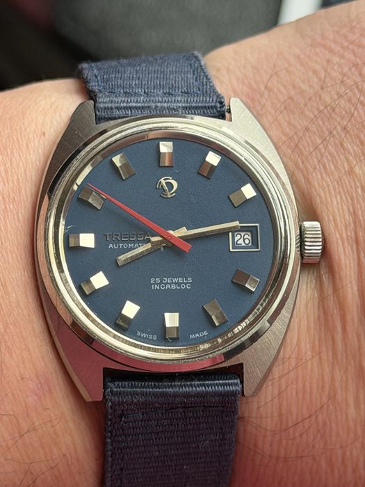 Zegarek Tressa Automatic 25 jewels, Swiss made, wymiary 37/42, idealny stan, lata70te, w stali