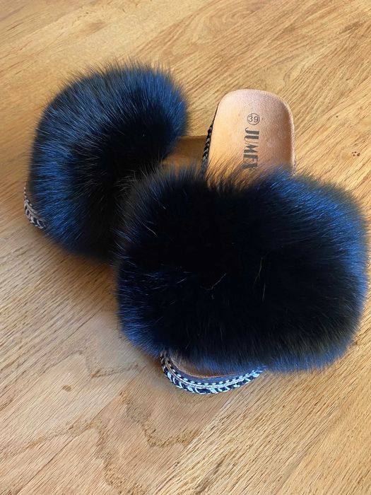 Klapki z naturalnym futrem z lisa 36-39 espadryle