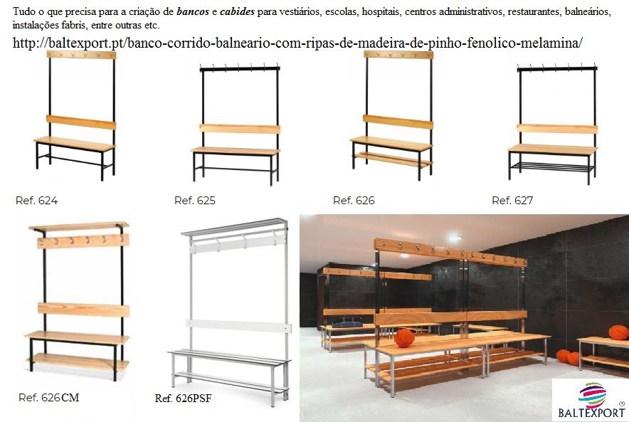Banco Balneario Vestiário em Madeira Pinho com Cabides Aluminio Novo