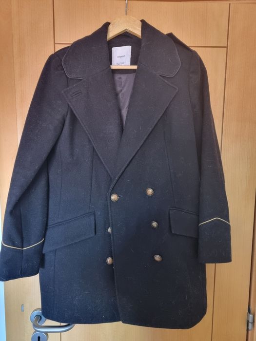 Casaco preto comprido Mango