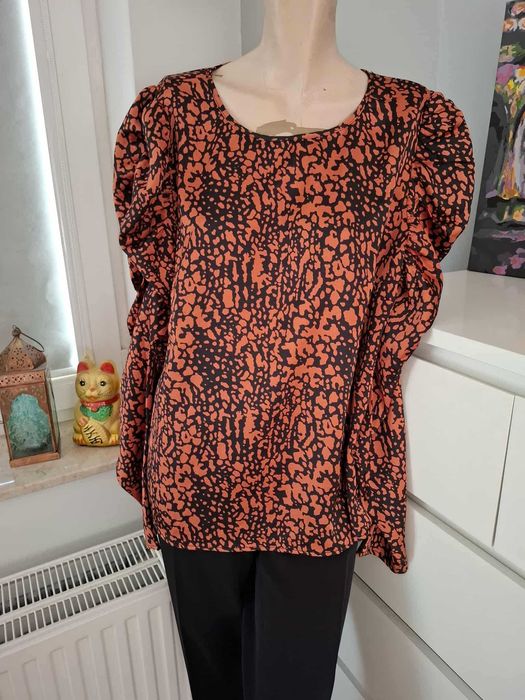 46 terracotta brązowa bluzka z długim rękawem animal print panterka