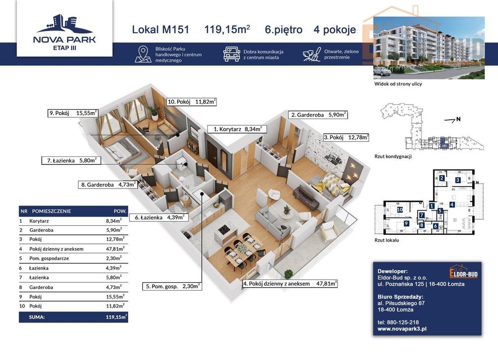 Duży apartament z dwoma balkonami M-151