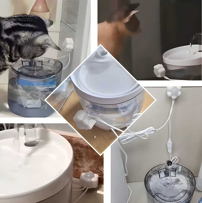 Fontanna Poidło dla Kota 2L Cicha Filtr+Zasilacz Czarna