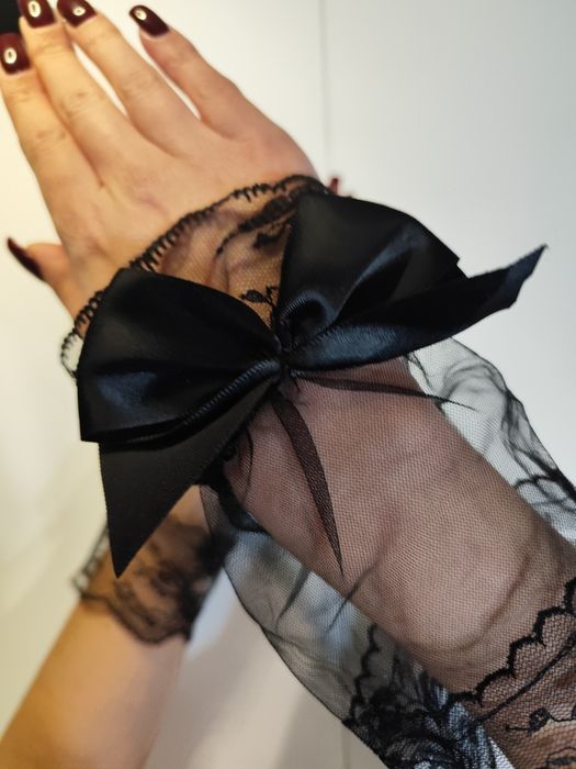 Rękawiczki koronkowe z kokardką eleganckie seksowne rękawki