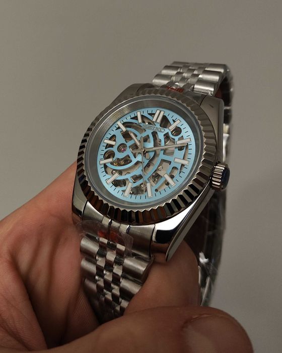 Seiko MOD Datejust SKELETON Niebieski Baby Blue Jubilee Custom NOWY