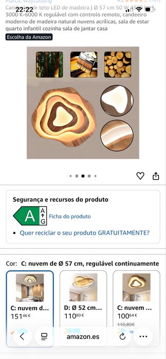 Plafonier / Candeeiro de Teto LED em Madeira com Controlo Remoto (Ø 57 cm)