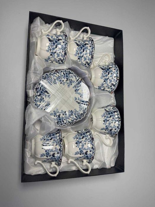 Чайний сервіз із блюдцем 250мл на 6 осіб із фарфору з малюнками 3 види