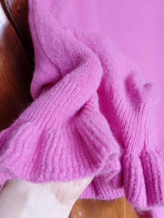 Różowy sweterek nietoperz z alpaką moda włoska  cukierkowy L/XL