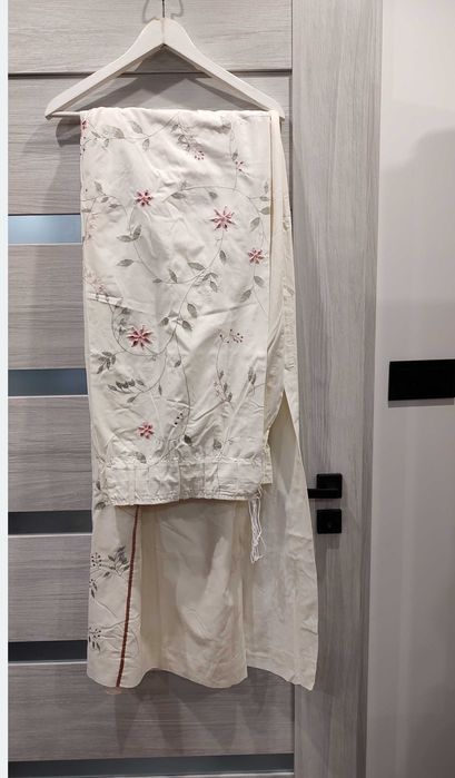 Starodawne jasne bawełniane zasłony w kwiaty 2 sztuki retro PRL