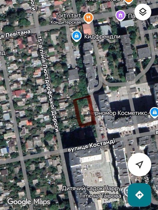 Участок площадь 10 соток  Фасад на 14 линия/Костанди. 1S75